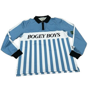 NWT Bogey Boys Men's Long Sleeve‎ Polo Shirt Striped Golf Powder Blue Size M